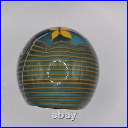 CHRIS BUZZINI / Bridgeton Studio 1978 Lampwork Floral Aqua Round Paperweight