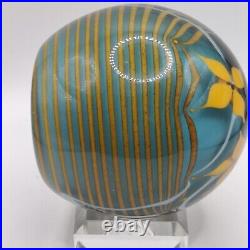 CHRIS BUZZINI / Bridgeton Studio 1978 Lampwork Floral Aqua Round Paperweight