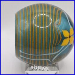 CHRIS BUZZINI / Bridgeton Studio 1978 Lampwork Floral Aqua Round Paperweight