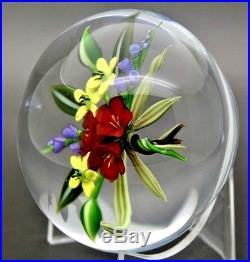 CHRIS BUZZINI Flowers Bouquet Art Glass 1988 Studio Paperweight, Apr 3Wx2.75H