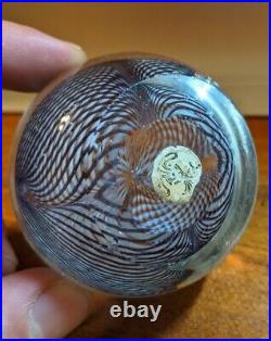 CORREIA Art Glass PAPERWEIGHT Signed Black & White Pulled Feather Stripes EUC