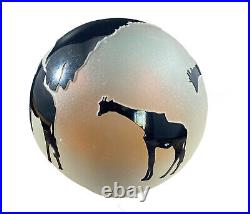 CORREIA PAPERWEIGHT Amber & Black Glass Giraffes Signed Numbered Artist Frosted