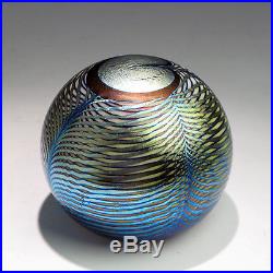 CORREIA PAPERWEIGHT Iridescent Blue Gold Peacock Feather 1979 Collectible