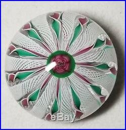 Cape Cod Glass Works Red/Green Latticino Crown Paperweight WithClichy Rose Cane