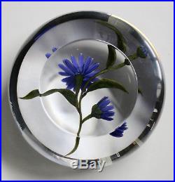 Chris Buzzine Lampwork Paperweight Blue Aster Flowers 1999 3 3/8