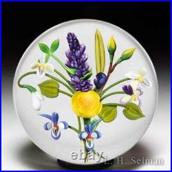 Chris Buzzini (1992) China rose, violet and lilac bouquet glass paperweight