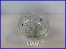 Clear Hand Blown Art Glass Paperweight with Abstract Bubble Decorations