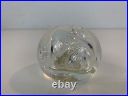 Clear Hand Blown Art Glass Paperweight with Abstract Bubble Decorations