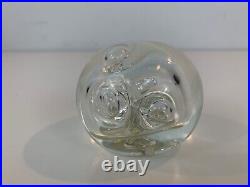 Clear Hand Blown Art Glass Paperweight with Abstract Bubble Decorations