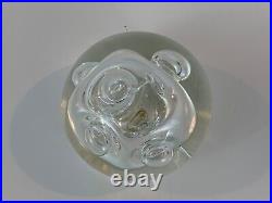 Clear Hand Blown Art Glass Paperweight with Abstract Bubble Decorations