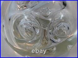 Clear Hand Blown Art Glass Paperweight with Abstract Bubble Decorations