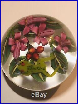 Colin Richardson Red Eye Tree Frog with Fuschia Art Glass Paperweight