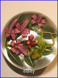 Colin Richardson Red Eye Tree Frog with Fuschia Art Glass Paperweight