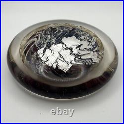 Colleen Ott Art Glass 5 Disk Paperweight Blue Wine Silver Foil Signed 1989 Rare