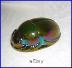 Contempory Green Carnival Art Glass Scarab Beetle Paperweight