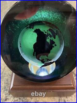 Correia Earth Planet Paperweight Art Glass World Globe Signed Vintage With Light