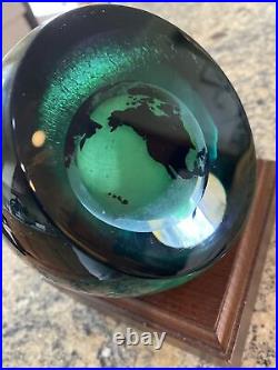 Correia Earth Planet Paperweight Art Glass World Globe Signed Vintage With Light