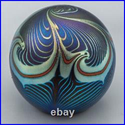Correia Iridescent Blue Pulled Feather Paperweight 2 3/4 H FREE USA SHIPPING