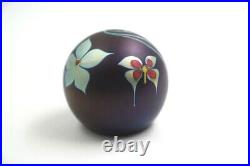 Correia Iridescent Flower & Butterfly Art Glass Paperweight SIGNED/NUMBERED