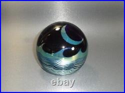 Correia Paperweight Crescent Moon over Ocean 1978 Black/Mirror/Blue Signed