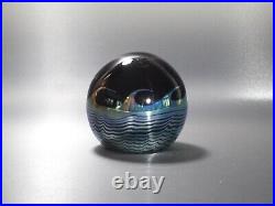 Correia Paperweight Crescent Moon over Ocean 1978 Black/Mirror/Blue Signed