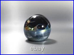 Correia Paperweight Crescent Moon over Ocean 1978 Black/Mirror/Blue Signed