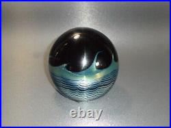 Correia Paperweight Crescent Moon over Ocean 1978 Black/Mirror/Blue Signed