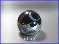 Correia Paperweight Crescent Moon over Ocean 1978 Black/Mirror/Blue Signed