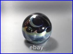 Correia Paperweight Crescent Moon over Ocean 1978 Black/Mirror/Blue Signed