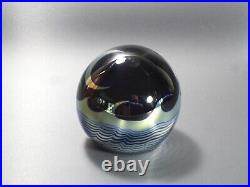 Correia Paperweight Crescent Moon over Ocean 1978 Black/Mirror/Blue Signed