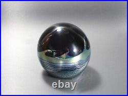 Correia Paperweight Crescent Moon over Ocean 1978 Black/Mirror/Blue Signed