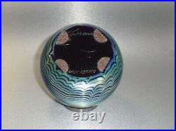 Correia Paperweight Crescent Moon over Ocean 1978 Black/Mirror/Blue Signed