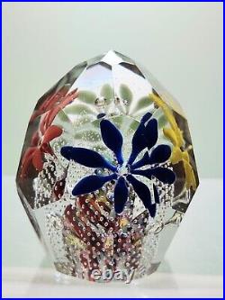 Czech Bohemian Faceted Floral Paperweight Controlled Bubbles