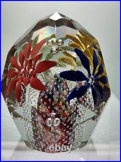 Czech Bohemian Faceted Floral Paperweight Controlled Bubbles