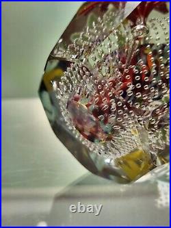 Czech Bohemian Faceted Floral Paperweight Controlled Bubbles