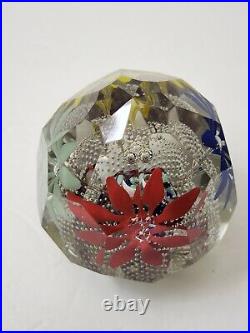 Czech Bohemian Faceted Floral Paperweight Controlled Bubbles