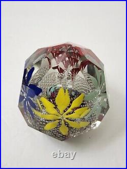 Czech Bohemian Faceted Floral Paperweight Controlled Bubbles