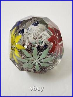 Czech Bohemian Faceted Floral Paperweight Controlled Bubbles