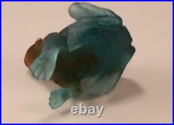 DAUM FROG PATE-DE-VERRE GLASS CRYSTAL with GOLDEN TONE EYES FIGURINE PAPERWEIGHT