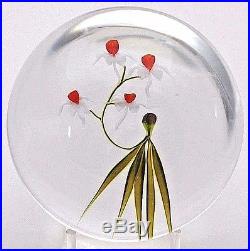 DAZZLING Paul STANKARD Four ORCHID BLOOMS Art Glass PAPERWEIGHT
