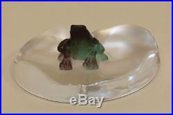 Daum France Pate de Verre Frog Frosted Art Glass Lily Pad Paperweight Figurine
