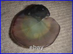 Daum France Pate de Verre Small Frog on Lily Pad SIGNED 3 1/4