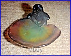 Daum France Pate de Verre Small Frog on Lily Pad SIGNED 3 1/4