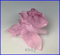 Daum Pate De Verre Pink Purple Rose Flower Figurine Paperweight Excellent