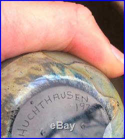 David Huchthausen Art Glass signed Paperweight Swirled Blue Green