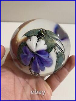 David Lotton Floral Multicolor Art Glass Paperweight Signed Dated & Paper Label