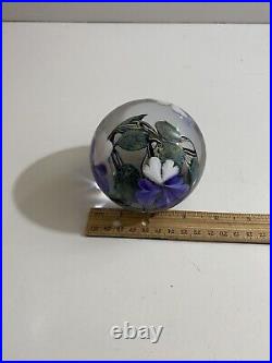 David Lotton Floral Multicolor Art Glass Paperweight Signed Dated & Paper Label