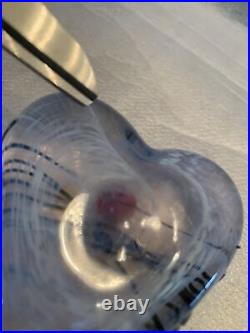 David Salazar Heart Shaped Paperweight signed White Swirl Red Heart W Lines