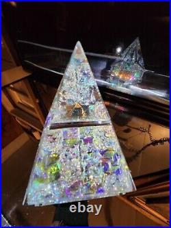 Dichroic Crystal Optic Art Glass Storms Paperweight Kaleidescope Chakras Pyramid