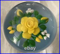 EXTRA LARGE Gorgeous VICTOR TRABUCCO Yellow FLOWER & BUDS Art Glass PAPERWEIGHT